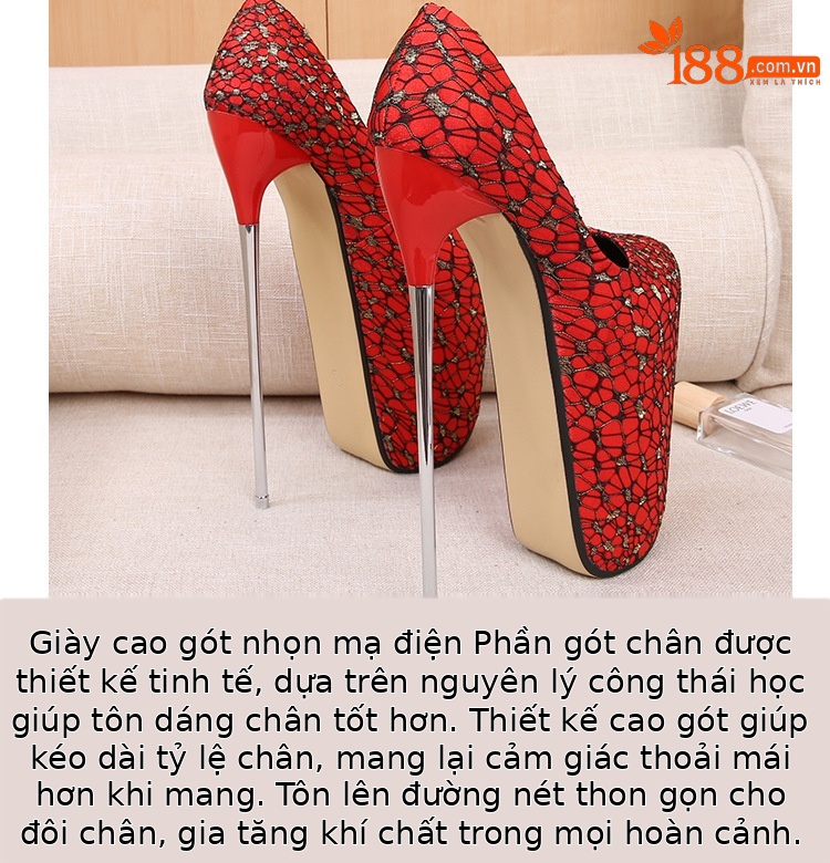 Giày cao gót nữ mũi nhọn đế kim loại gót 22 cm — Màu đen da bóng chi tiết 5