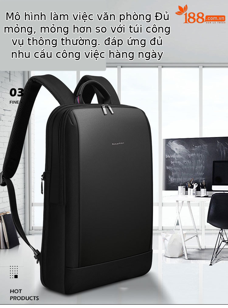 Ba lô nam hoàng đế Paul đựng laptop 15 inch, kiểu dáng đeo vai đơn nhẹ đi làm đa năng chi tiết 1