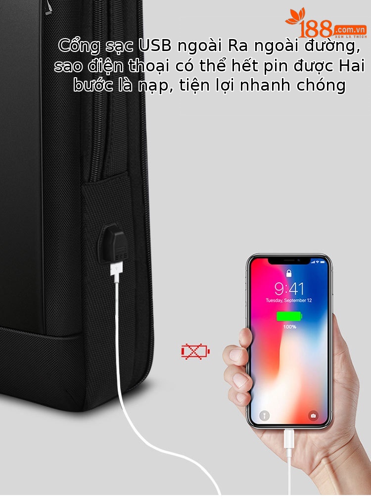 Ba lô nam hoàng đế Paul đựng laptop 15 inch, kiểu dáng đeo vai đơn nhẹ đi làm đa năng chi tiết 3