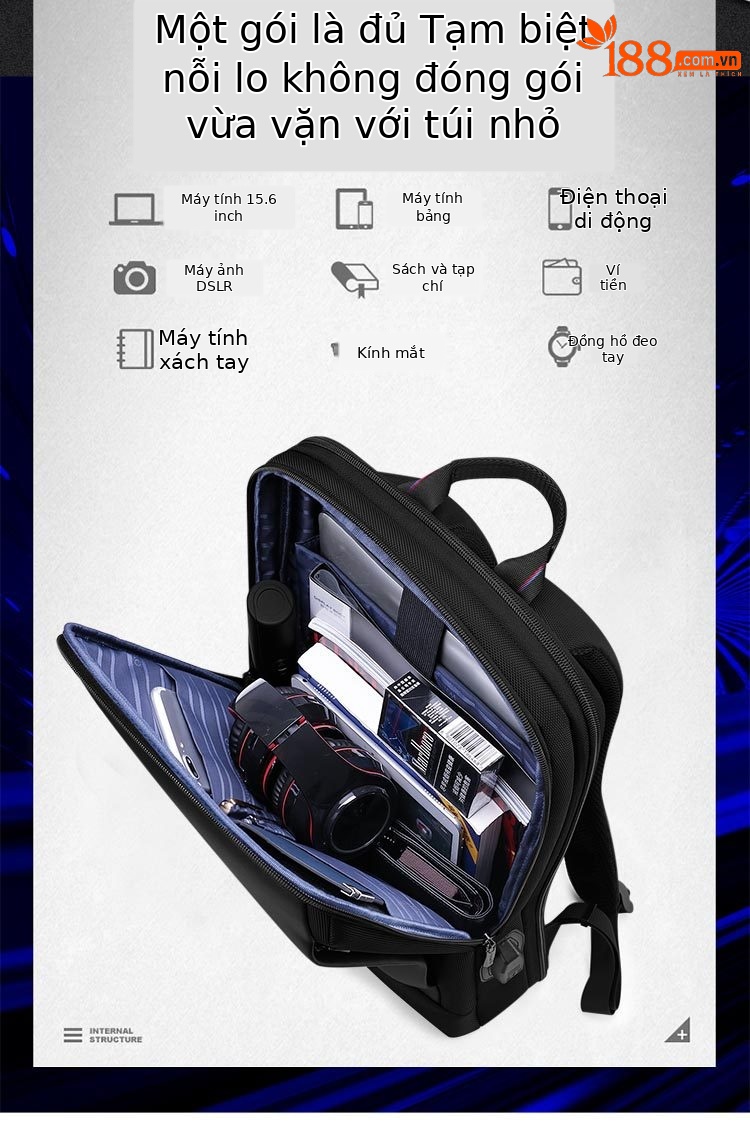 Ba lô nam hoàng đế Paul đựng laptop 15 inch, kiểu dáng đeo vai đơn nhẹ đi làm đa năng chi tiết 6