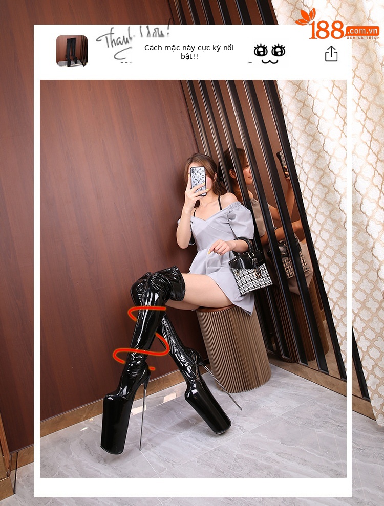 Boot nữ cổ thấp gót nhọn kim loại phong cách Âu Mỹ — 19cm gót nhọn da sáng chế đỏ chi tiết 1