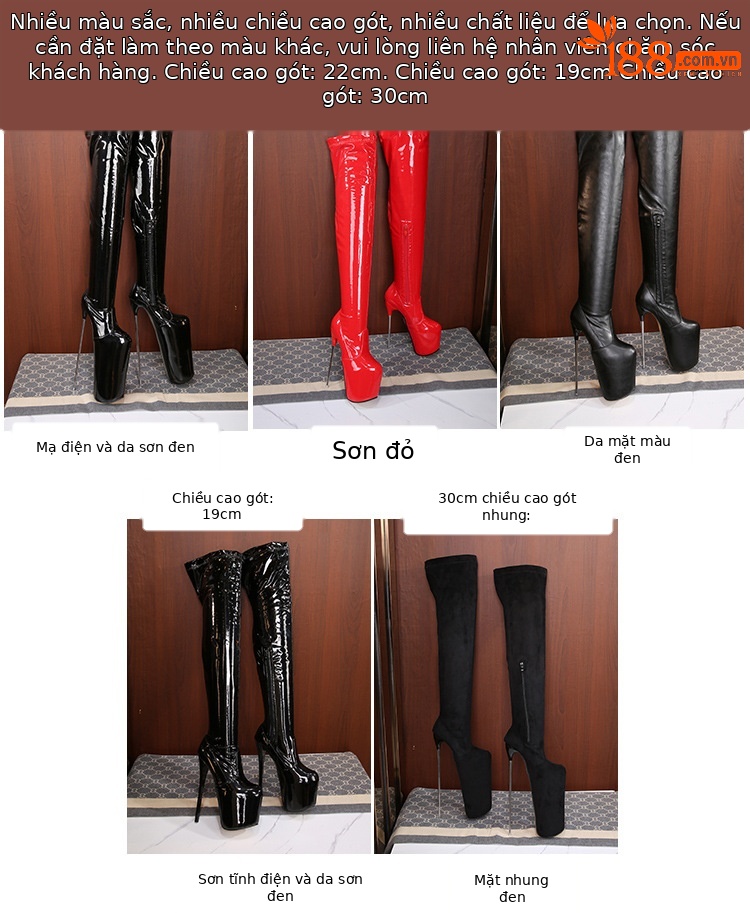 Boot nữ cổ thấp gót nhọn kim loại phong cách Âu Mỹ — 19cm gót nhọn da sáng chế đỏ chi tiết 3