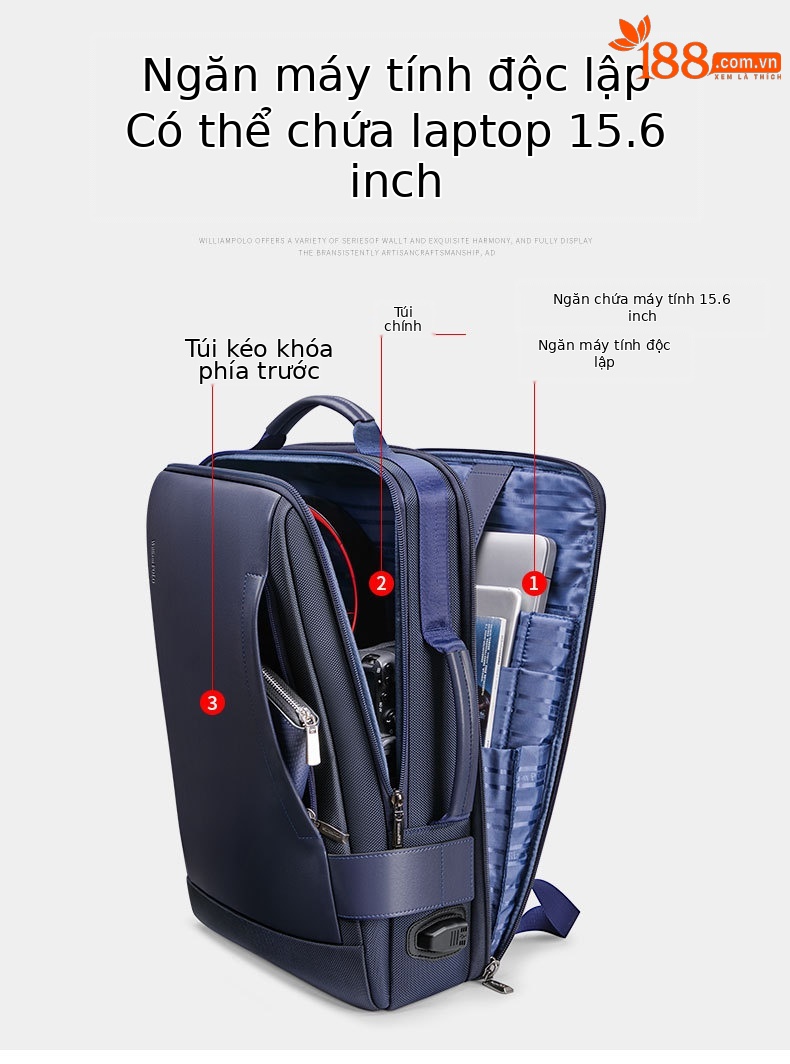 Balo nam công suất lớn đa năng chống nước, đựng laptop 15.6 inch, phù hợp du lịch công sở chi tiết 7