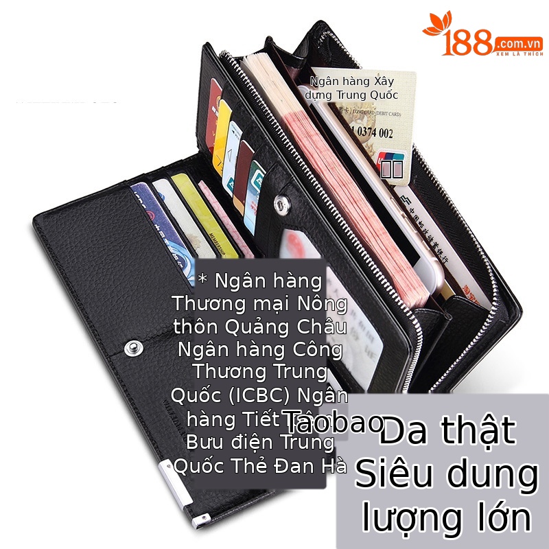 Ví nam dài da bò đầu 19 ngăn thẻ phong cách cổ điển