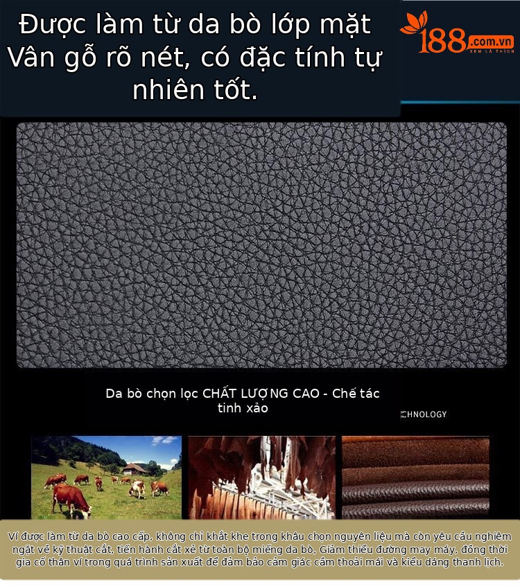 Ví nam dài da bò đầu 19 ngăn thẻ phong cách cổ điển chi tiết 2