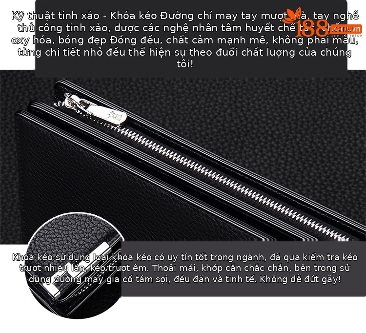 Ví nam dài da bò đầu 19 ngăn thẻ phong cách cổ điển chi tiết 3