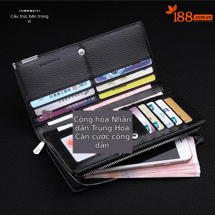 Ví nam dài da bò đầu 19 ngăn thẻ phong cách cổ điển chi tiết 11
