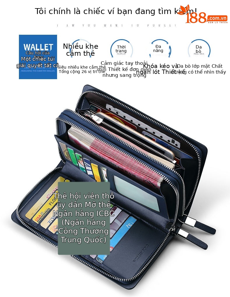Ví cầm tay nam da bò dáng dài siêu lớn Emperor Paul chi tiết 3
