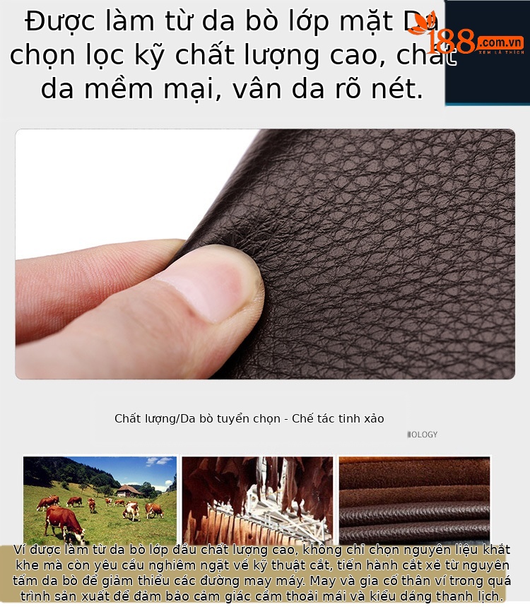 Ví da bò nam dài cầm tay hai lớp dây kéo đôi phong cách công sở chi tiết 4