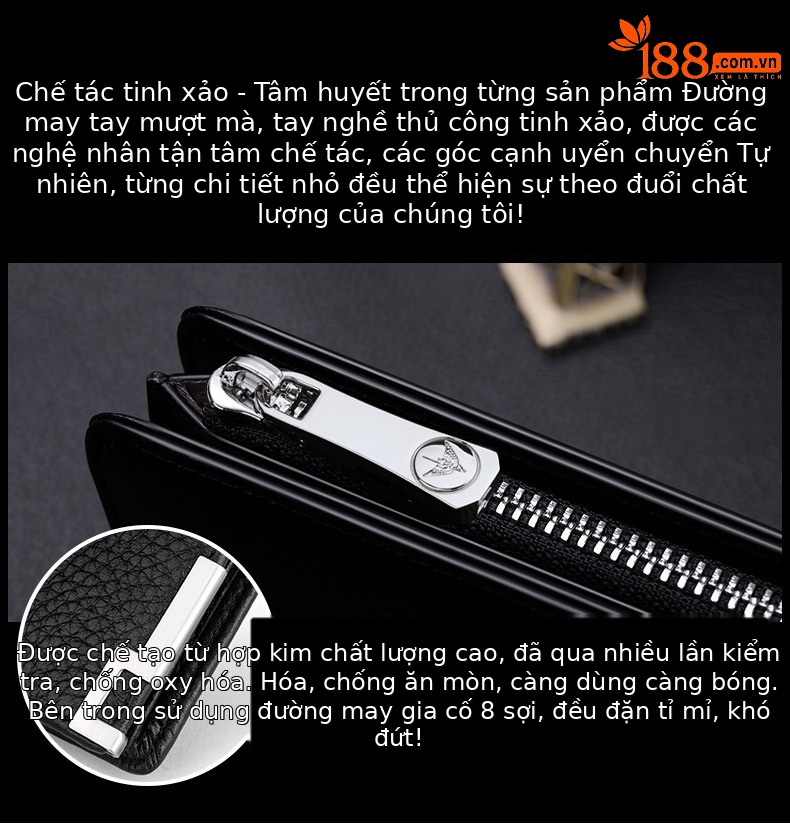 Ví da bò thật nam dài nhiều ngăn thẻ tín dụng Emperor Paul chi tiết 8