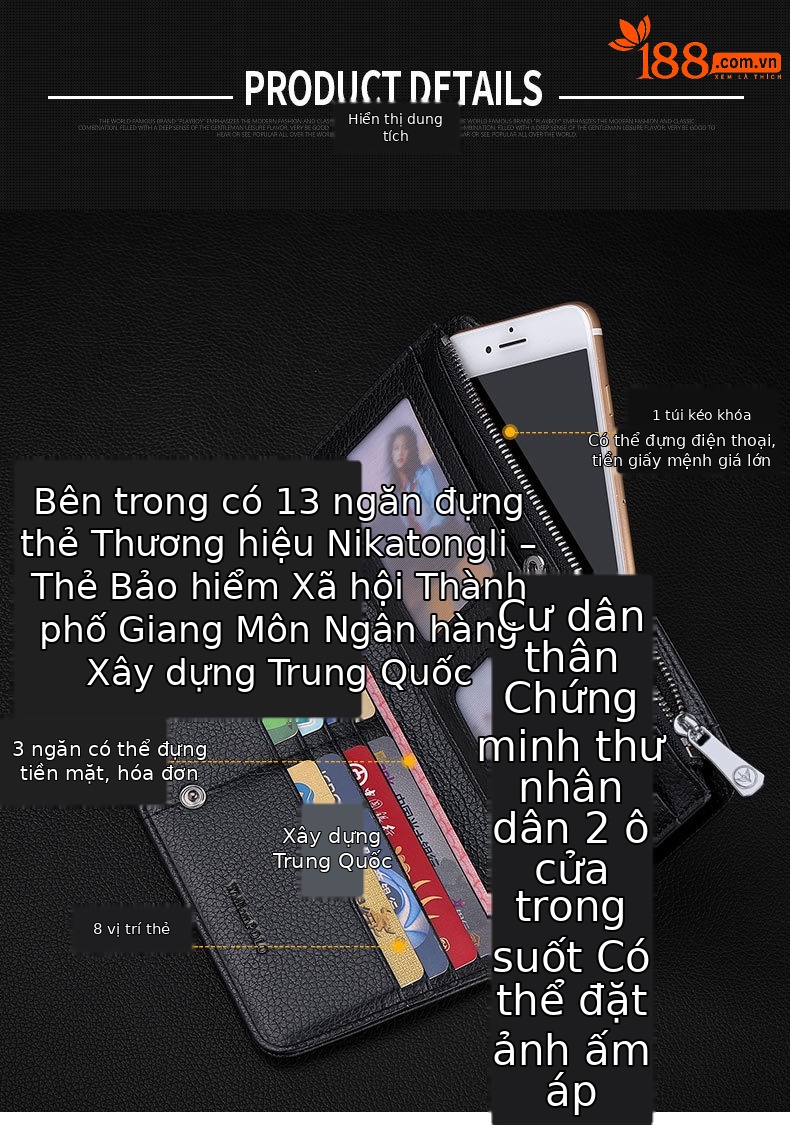 Ví da bò thật nam dài nhiều ngăn thẻ tín dụng Emperor Paul chi tiết 6