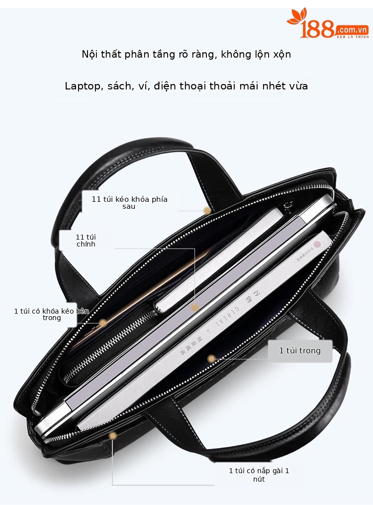 Cặp da nam nhiều ngăn đệm laptop Emperor Paul – túi xách công sở thương hiệu, đựng laptop 15-16 inch, đi làm hằng ngày chi tiết 4