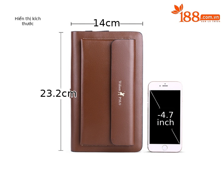 Ví da nam dáng dài Emperor Paul – da bò thật, nhiều khe thẻ, cầm tay sang trọng chi tiết 2
