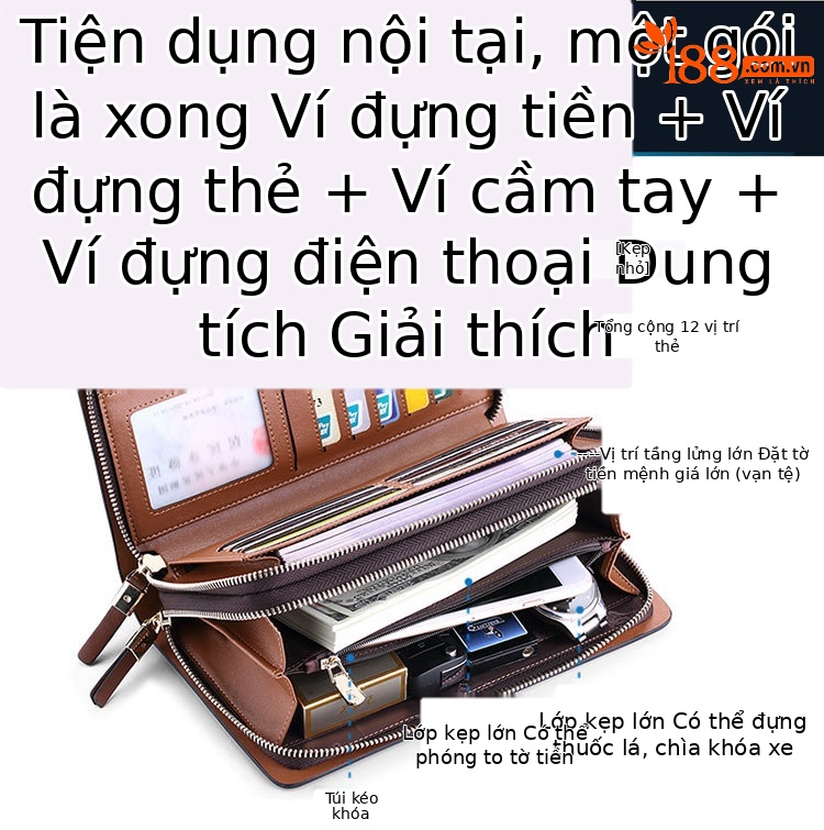 Ví da nam dáng dài Emperor Paul – da bò thật, nhiều khe thẻ, cầm tay sang trọng chi tiết 3