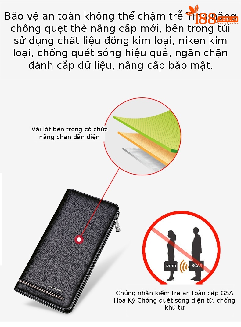 Ví da nam dài nhiều ngăn chống trộm dung tích lớn siêu mỏng chi tiết 2