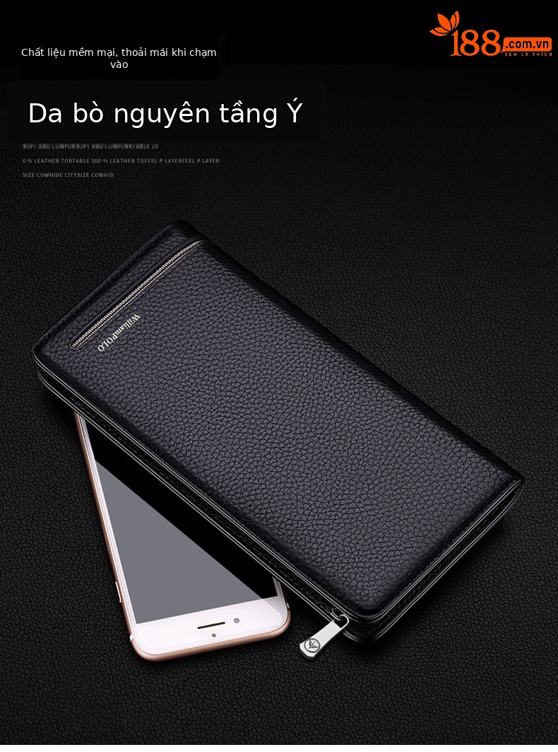 Ví da nam dài nhiều ngăn chống trộm dung tích lớn siêu mỏng chi tiết 5