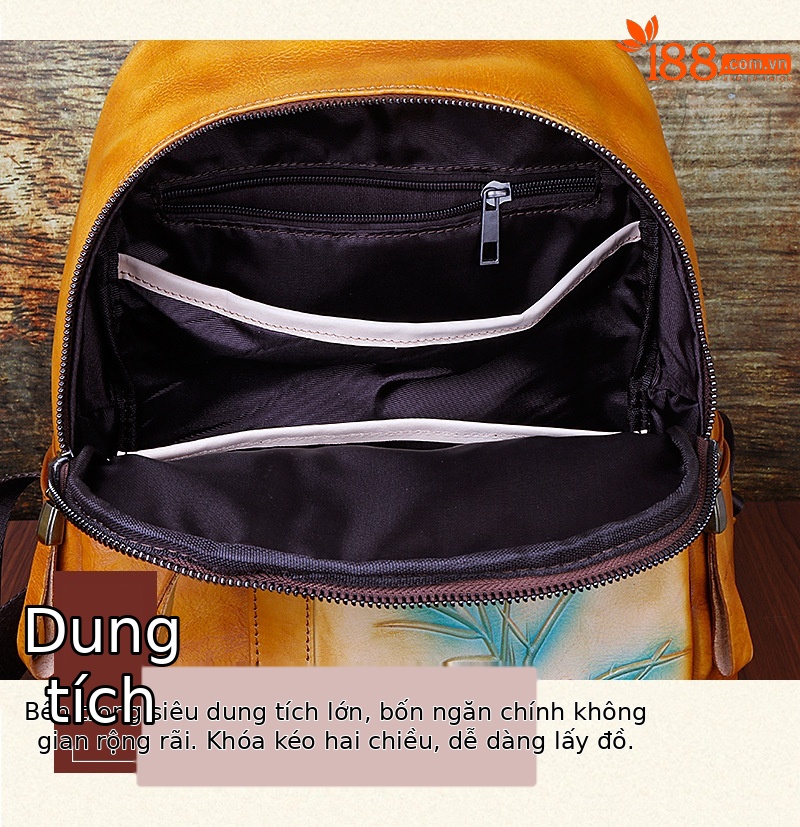 Ba lô da cổ điển nữ đánh bóng thủ công dung tích lớn — Vàng cổ điển, Xám cổ điển, Nâu cổ điển, Nâu vàng cổ điển chi tiết 10