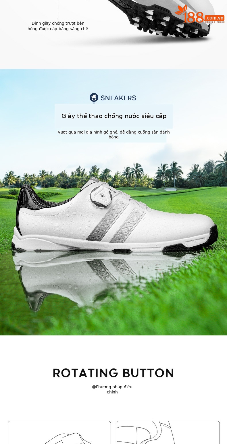 Giày golf nam PGM chống nước, đế đinh chống trượt, dây giày xoay tiện lợi — XZ160 trắng đen, XZ160 trắng đỏ, XZ160 Trắng Xanh lục huỳnh quang, XZ160 đen bạc chi tiết 4