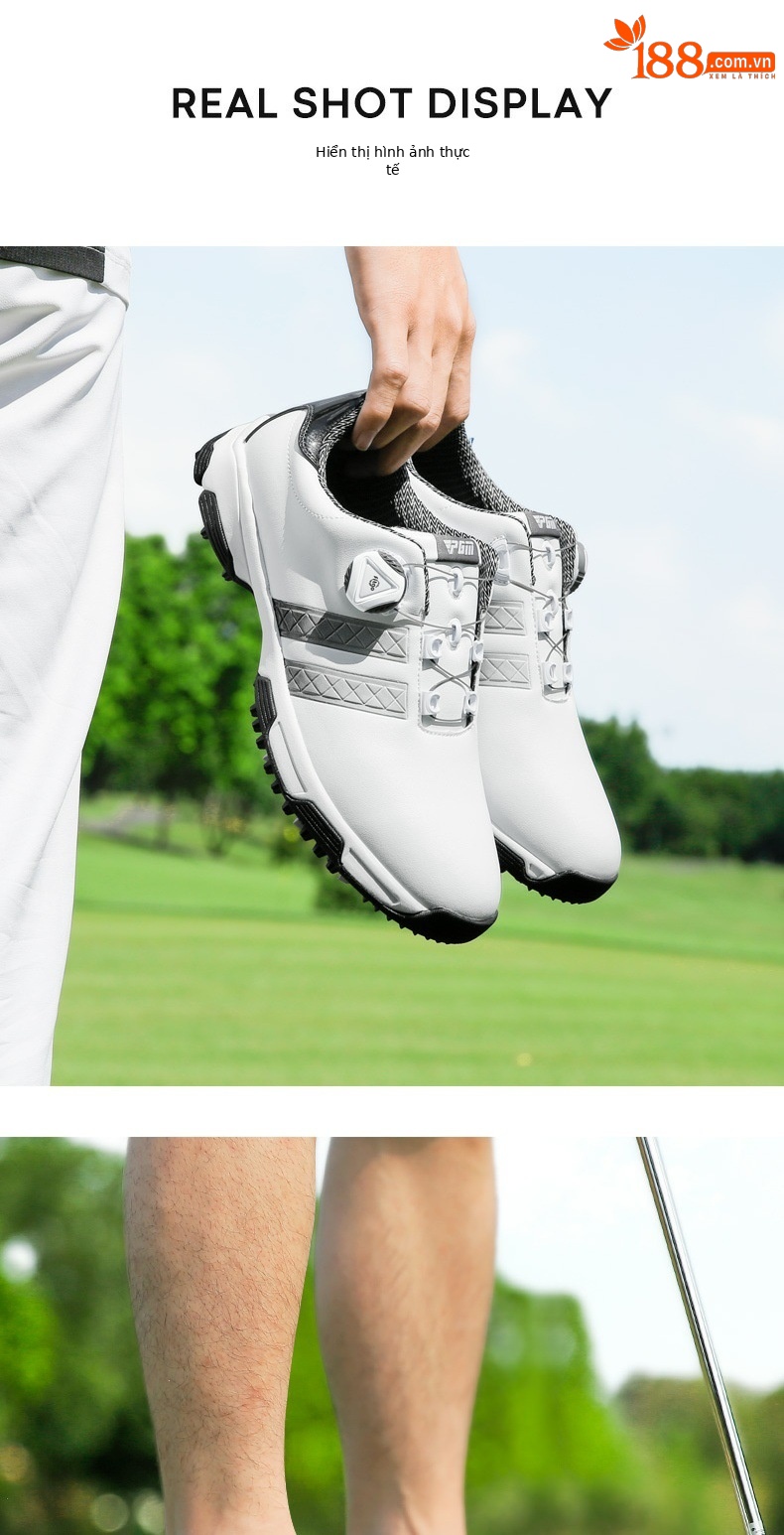 Giày golf nam PGM chống nước, đế đinh chống trượt, dây giày xoay tiện lợi — XZ160 trắng đen, XZ160 trắng đỏ, XZ160 Trắng Xanh lục huỳnh quang, XZ160 đen bạc chi tiết 6