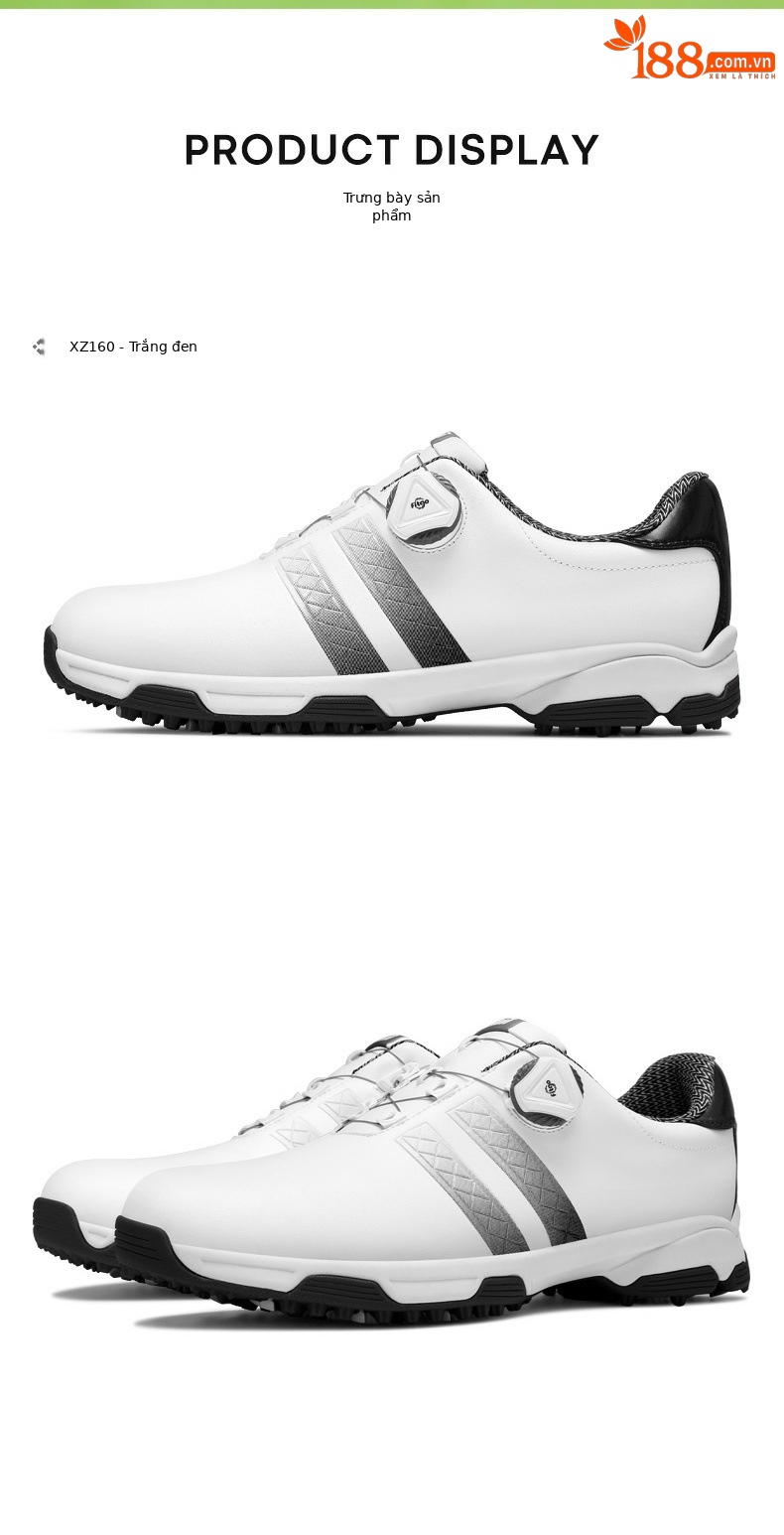 Giày golf nam PGM chống nước, đế đinh chống trượt, dây giày xoay tiện lợi — XZ160 trắng đen, XZ160 trắng đỏ, XZ160 Trắng Xanh lục huỳnh quang, XZ160 đen bạc chi tiết 9