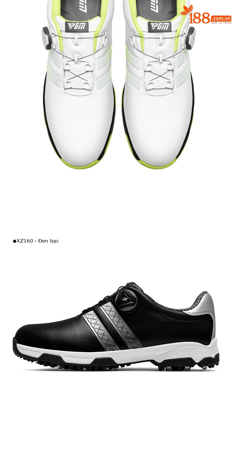 Giày golf nam PGM chống nước, đế đinh chống trượt, dây giày xoay tiện lợi — XZ160 trắng đen, XZ160 trắng đỏ, XZ160 Trắng Xanh lục huỳnh quang, XZ160 đen bạc chi tiết 13