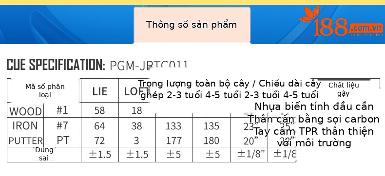 Gậy đánh gôn trẻ em PGM bằng nhựa số 1 (gỗ) cho bé 2–5 tuổi — Gỗ nhựa số 1-[Đỏ] 2-3 tuổi, Gỗ nhựa số 1-[Đỏ] 4-5 tuổi, Gỗ nhựa số 1-[Vàng] 2-3 tuổi, Gỗ nhựa số 1-[Vàng] 4-5 tuổi chi tiết 7