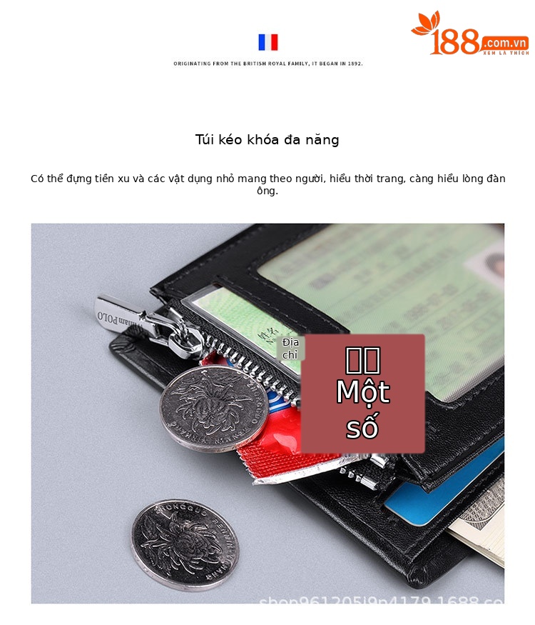 Ví ngắn nam da bò thật Hoàng Đế Paul gập mini chi tiết 2