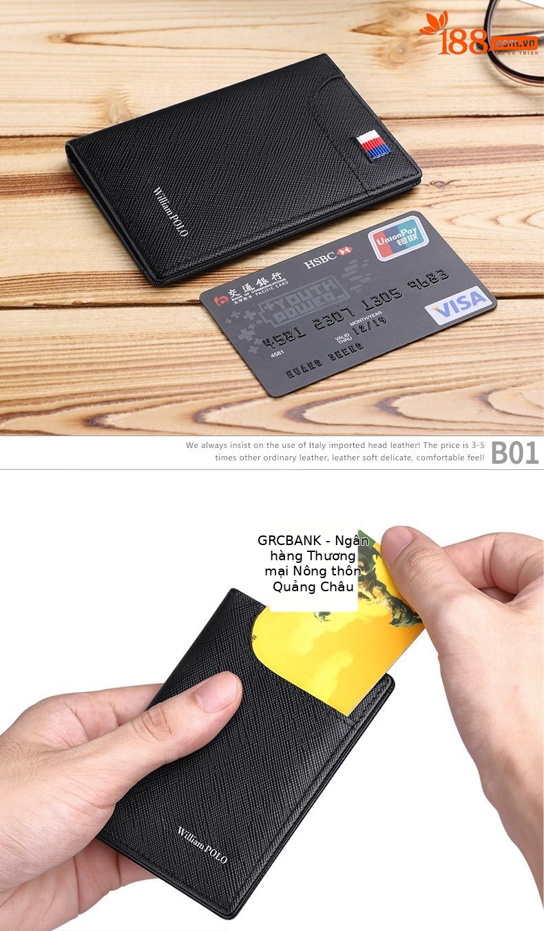 Ví card holder nam da bò siêu mỏng chống khử từ chi tiết 11