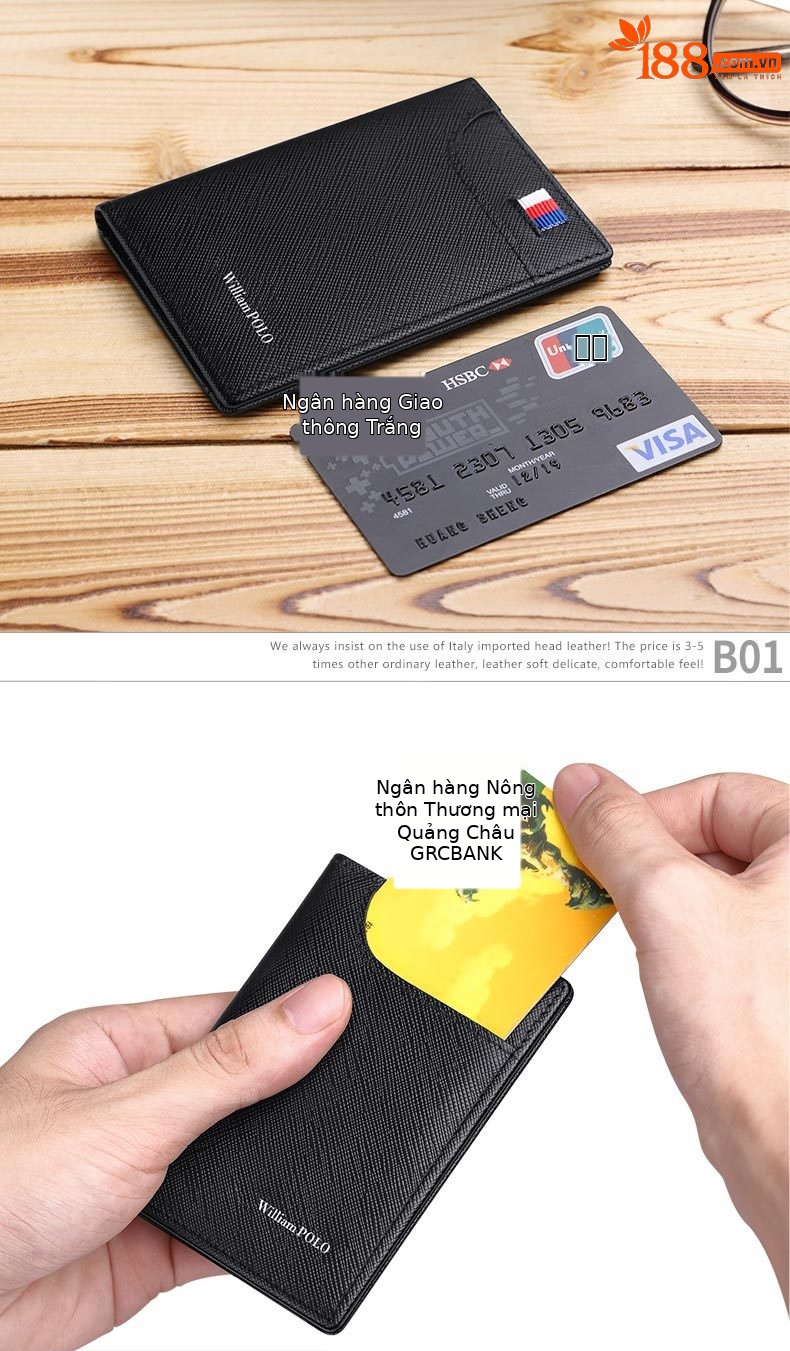 Ví card holder nam da bò siêu mỏng chống khử từ chi tiết 20