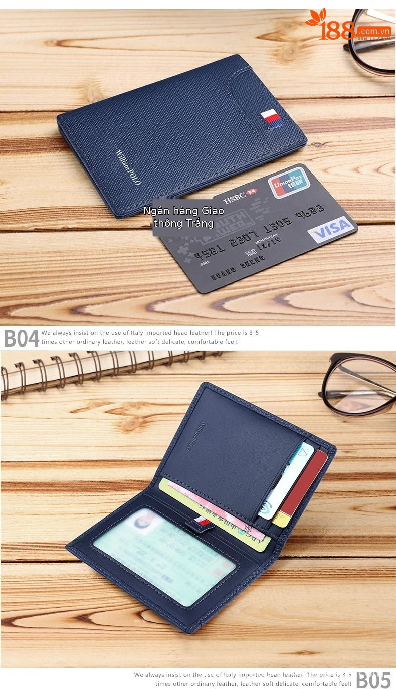 Ví card holder nam da bò siêu mỏng chống khử từ chi tiết 21