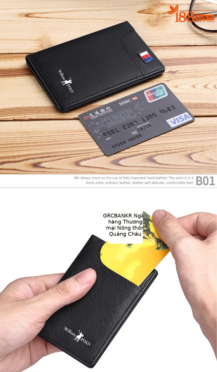 Ví card holder nam da bò siêu mỏng chống khử từ chi tiết 26