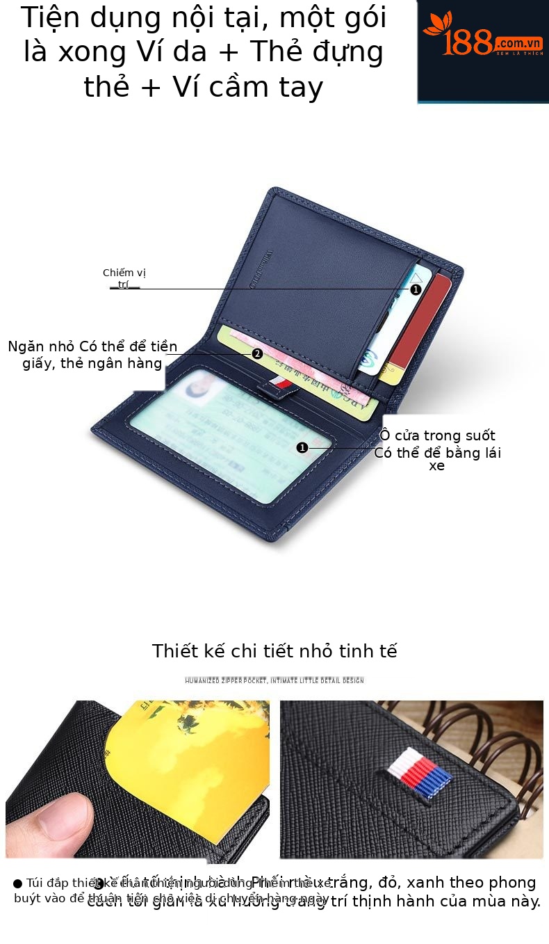 Ví card holder nam da bò siêu mỏng chống khử từ chi tiết 9