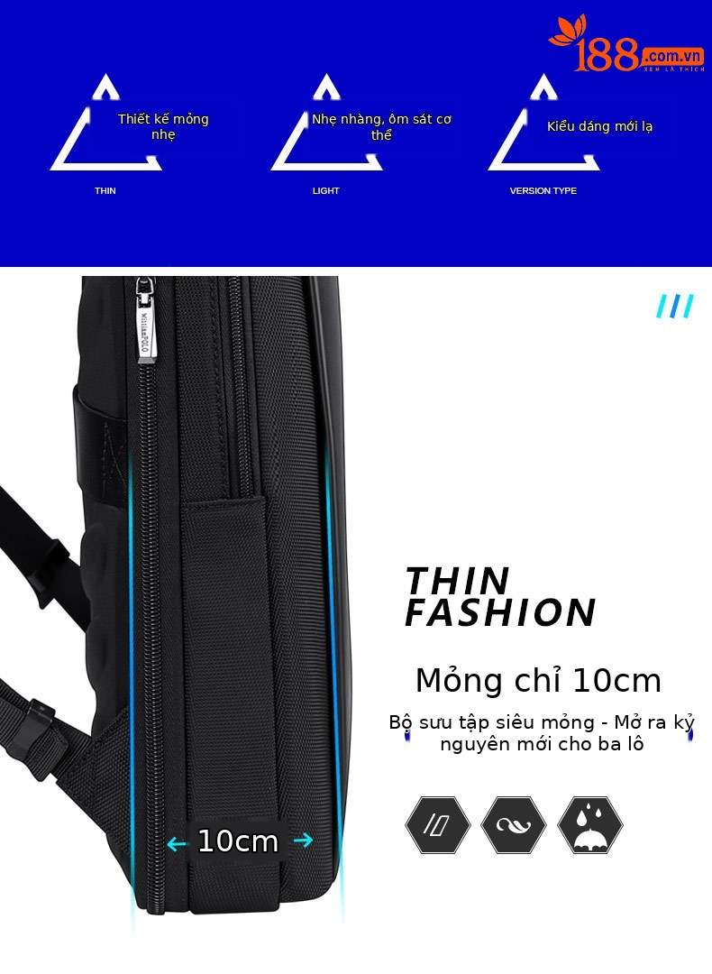 Ba lô Emperor Paul nam đa năng đựng laptop, du lịch, công sở dáng mỏng nhẹ chi tiết 2