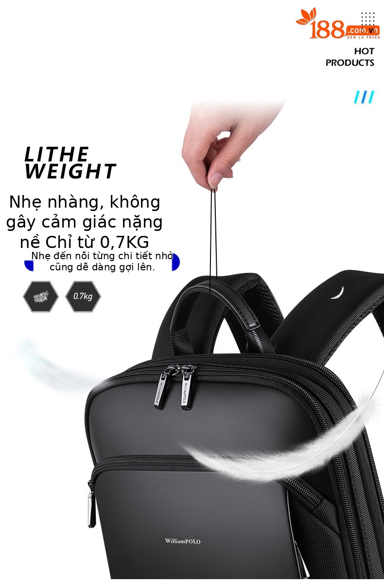 Ba lô Emperor Paul nam đa năng đựng laptop, du lịch, công sở dáng mỏng nhẹ chi tiết 3