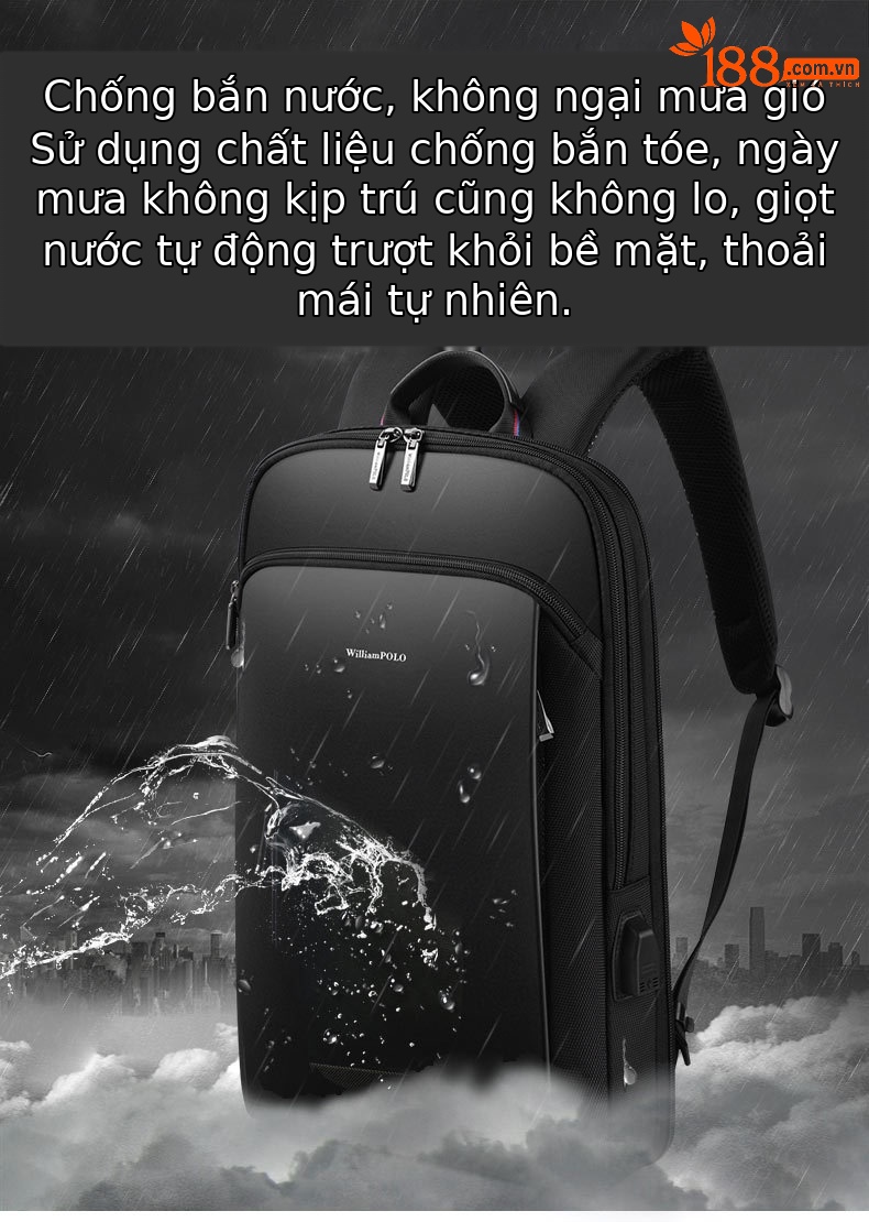 Ba lô Emperor Paul nam đa năng đựng laptop, du lịch, công sở dáng mỏng nhẹ chi tiết 7
