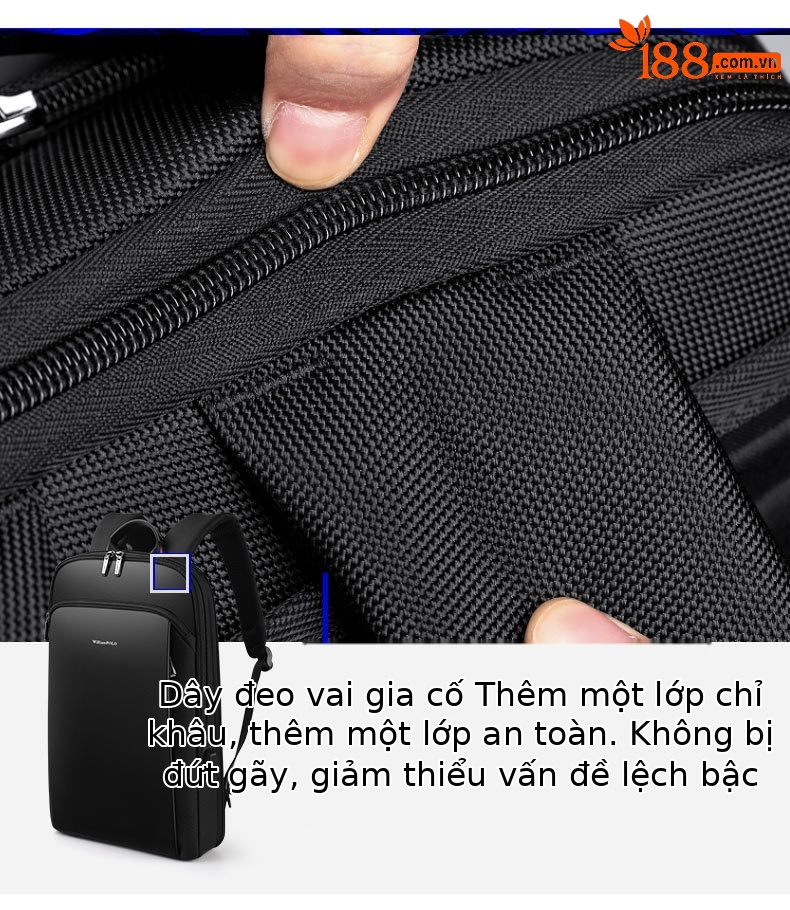 Ba lô Emperor Paul nam đa năng đựng laptop, du lịch, công sở dáng mỏng nhẹ chi tiết 11