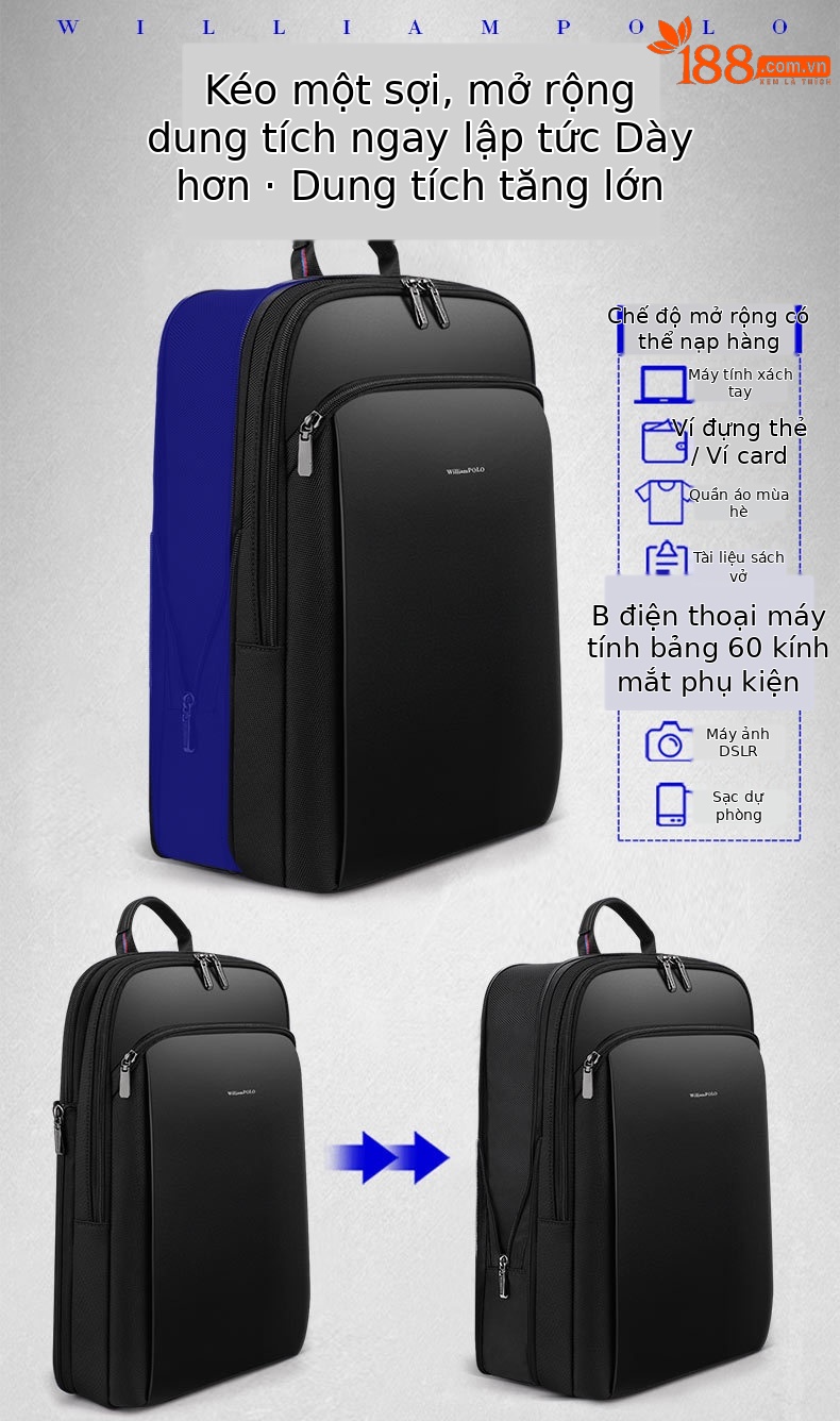 Ba lô Emperor Paul nam đa năng đựng laptop, du lịch, công sở dáng mỏng nhẹ chi tiết 4