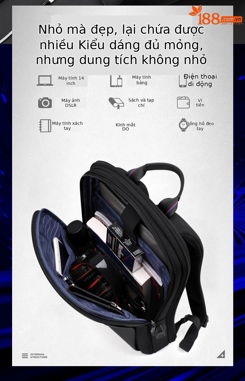 Ba lô Emperor Paul nam đa năng đựng laptop, du lịch, công sở dáng mỏng nhẹ chi tiết 5