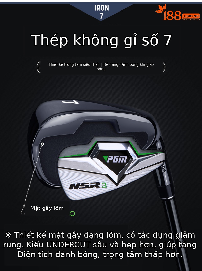 Gậy golf nam số 7 PGM NSR thế hệ thứ ba đầu thép không gỉ — TIG033 Đen [thanh carbon cấp R] sắt số 7, TIG033 màu đen [thanh carbon cấp S] sắt số 7, TIG033 Đen [thanh thép không gỉ] sắt số 7, TIG033 vàng [thanh carbon cấp R] sắt số 7 chi tiết 3