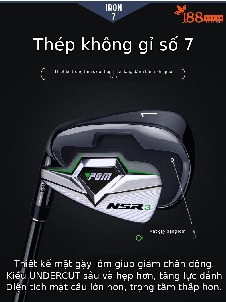 Gậy golf nam số 7 PGM NSR thế hệ thứ ba đầu thép không gỉ — TIG033 Đen [thanh carbon cấp R] sắt số 7, TIG033 màu đen [thanh carbon cấp S] sắt số 7, TIG033 Đen [thanh thép không gỉ] sắt số 7, TIG033 vàng [thanh carbon cấp R] sắt số 7 chi tiết 12