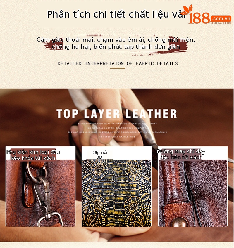 Túi đeo chéo nữ da thật phong cách vintage, họa tiết nổi bật — Xám cổ điển, Vàng cổ điển, Xanh lá cổ điển, Nâu cổ điển chi tiết 2