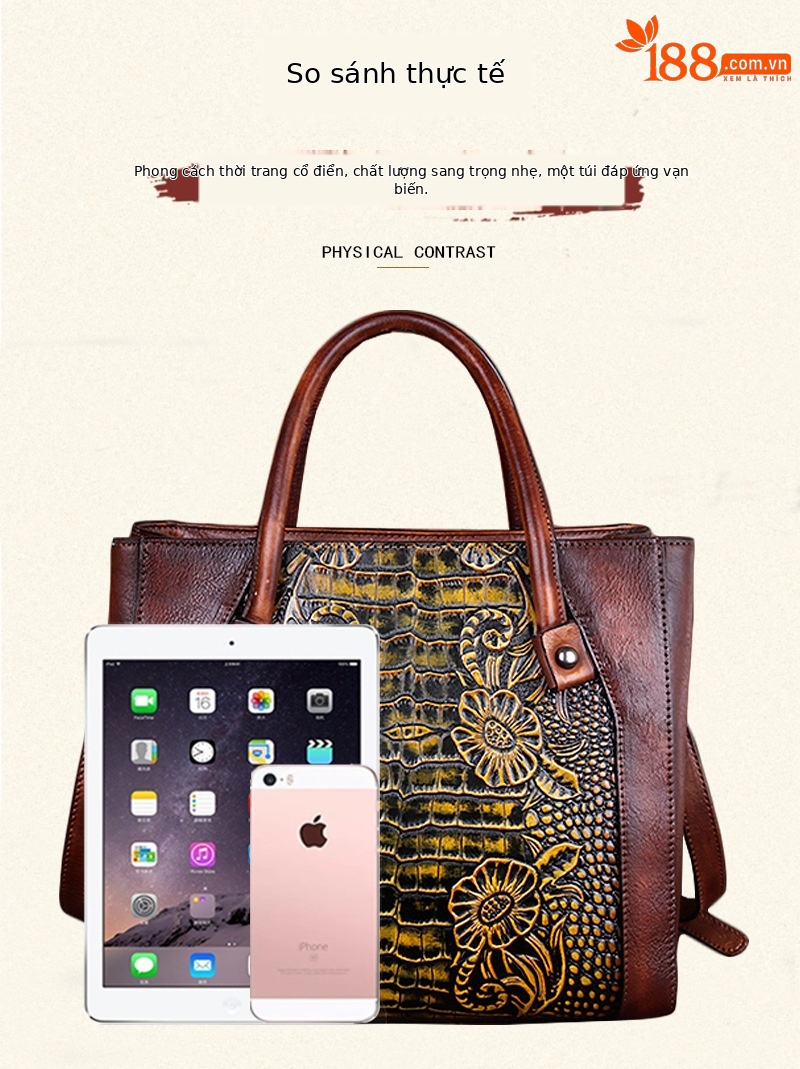 Túi đeo chéo nữ da thật phong cách vintage, họa tiết nổi bật — Xám cổ điển, Vàng cổ điển, Xanh lá cổ điển, Nâu cổ điển chi tiết 10