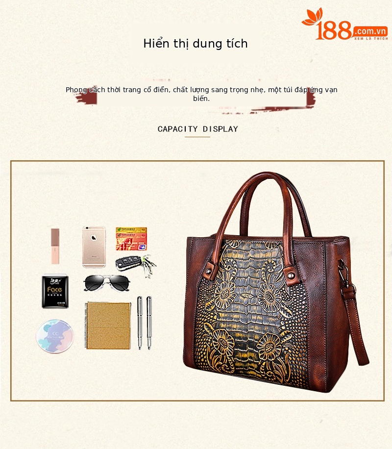Túi đeo chéo nữ da thật phong cách vintage, họa tiết nổi bật — Xám cổ điển, Vàng cổ điển, Xanh lá cổ điển, Nâu cổ điển chi tiết 11