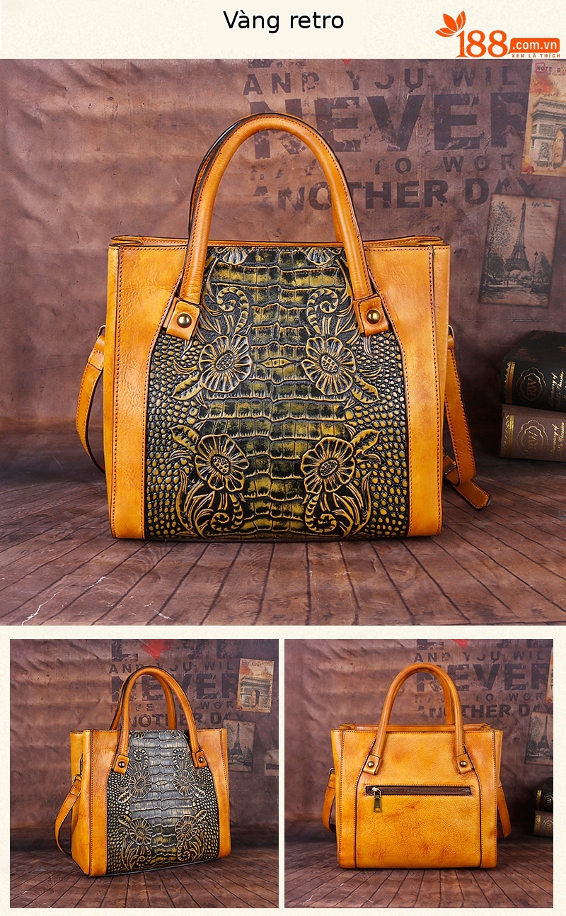Túi đeo chéo nữ da thật phong cách vintage, họa tiết nổi bật — Xám cổ điển, Vàng cổ điển, Xanh lá cổ điển, Nâu cổ điển chi tiết 14