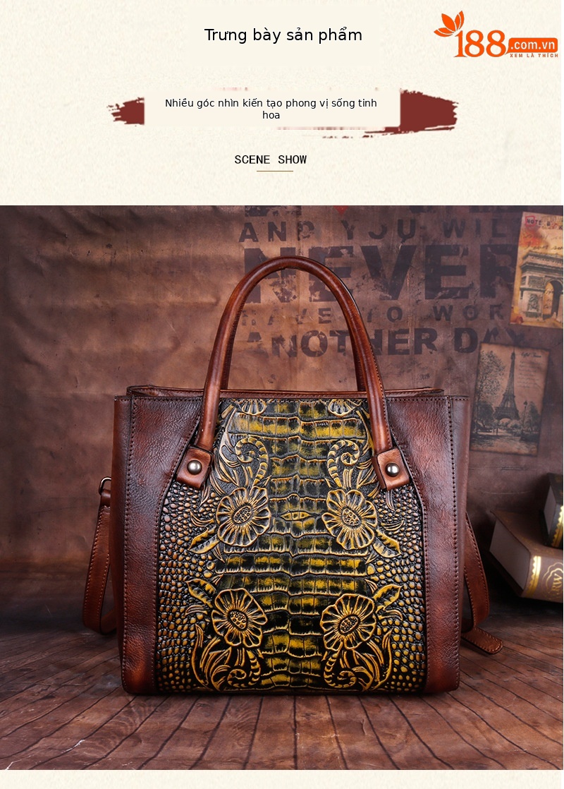 Túi đeo chéo nữ da thật phong cách vintage, họa tiết nổi bật — Xám cổ điển, Vàng cổ điển, Xanh lá cổ điển, Nâu cổ điển chi tiết 16