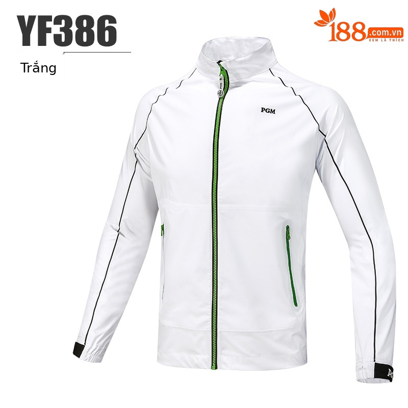 Áo khoác golf nam dài tay cổ đứng chống gió chống mưa — YF386 nam dài tay kéo khóa áo khoác màu trắng