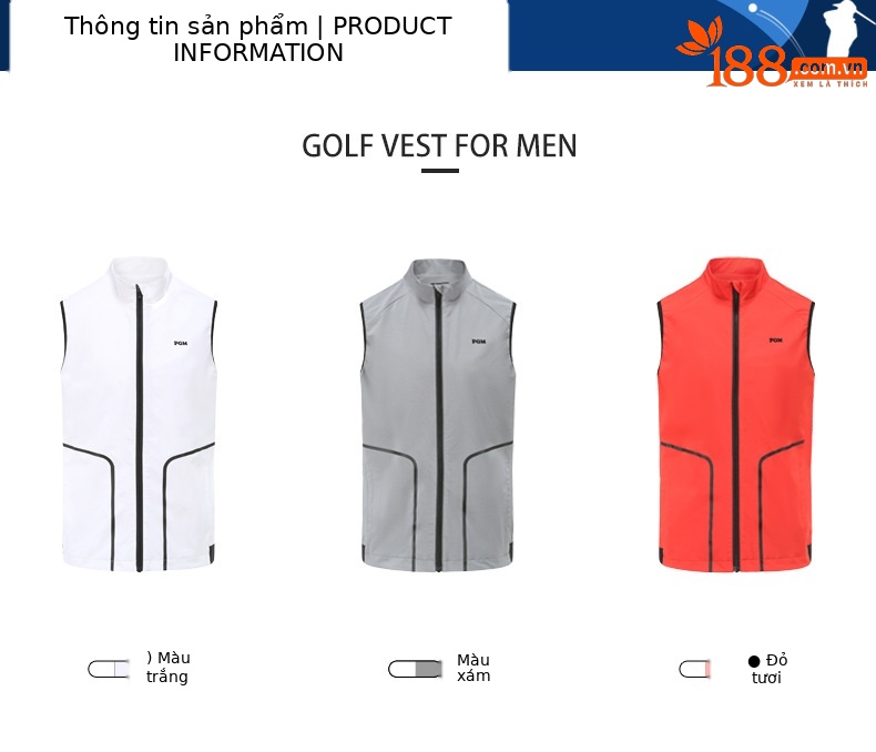 Áo vest golf nam PGM dạng gile không tay, chất liệu co giãn thoáng khí — Vest Nam YF363 [màu trắng], Vest Nam YF363 [xám], Vest Nam YF363 [màu đỏ] chi tiết 3