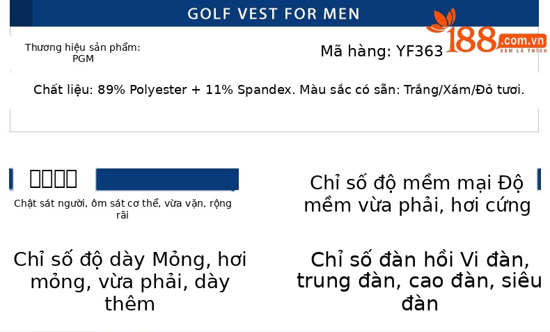 Áo vest golf nam PGM dạng gile không tay, chất liệu co giãn thoáng khí — Vest Nam YF363 [màu trắng], Vest Nam YF363 [xám], Vest Nam YF363 [màu đỏ] chi tiết 4
