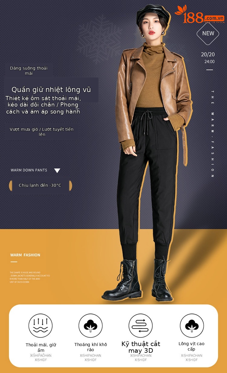 Quần lông vũ nữ cạp cao lót nhung dày dặn ống rộng giữ ấm mùa đông — Màu Đen (thích hợp cho dưới 170cm) chi tiết 1