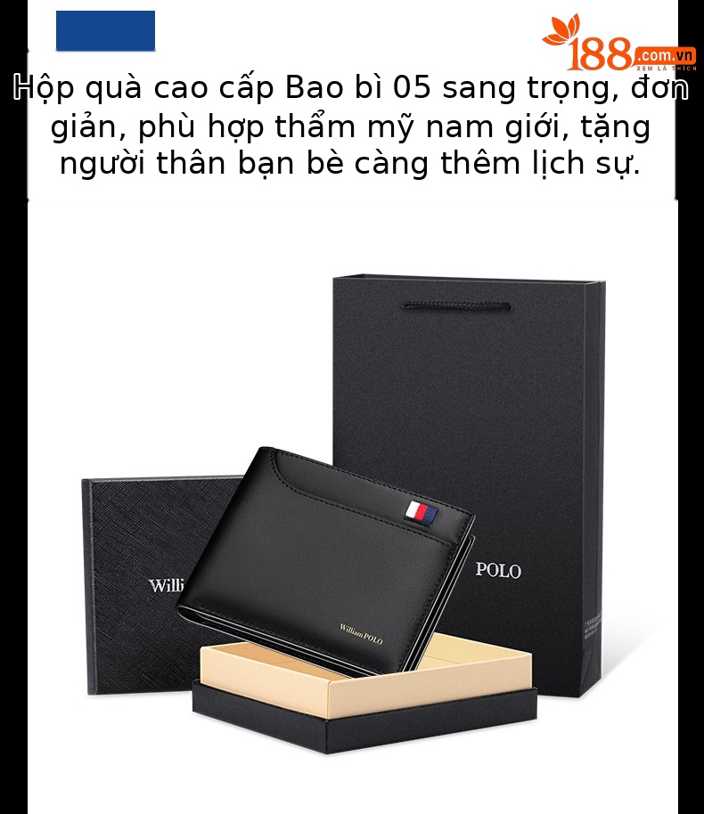 Ví da nam Emperor Paul 2024 hàng xuất khẩu da bò lớp 1 cao cấp dạng dài nhiều khe thẻ chi tiết 10